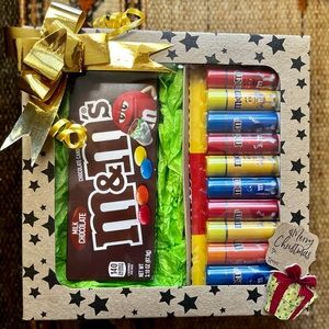 10 M&M lip smackers and M&M candy box gift set